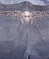 Hearujoy  Vintage Skull Print Gothic Fashion Trend Embroidery Street Y2k Casual Denim Pants Straight Wide Leg Jeans for Men Women
